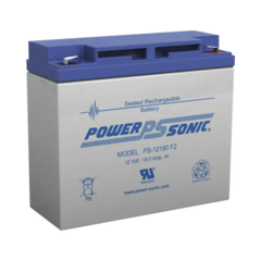 POWER SONIC Batería Ácido de Plomo, Sellada, Recargable, 12V, 18AH, 5 Años Vida Útil, Terminales tipo F2, Reconocida UL PS-12180-F2