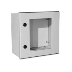 PRECISION Gabinete de Poliéster IP65 Puerta Transparente, Uso en Intemperie (400 x 400 x 200 mm) con Placa Trasera Interior de Plástico (Incluye Chapa y Llave). MOD: PST-4040-20PT
