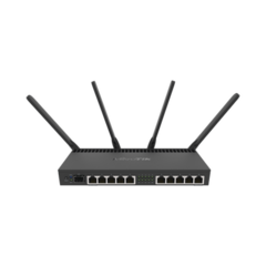 MIKROTIK Router con Wi-Fi 4x4 MU-MIMO, hasta 2 watts de potencia, antenas de 3 dBi, 10 puertos Gigabit, 1 Puerto SFP+ MOD: RB4011IGS+5HACQ2HND-IN