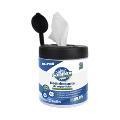 SILIMEX Toallitas desinfectantes formuladas para desinfectar las superficies, ayudando a eliminar virus, bacterias y hongos que pueden ser perjudiciales para la salud, presentación 30 toallas MOD: SANIFEX-TOALLAS-30