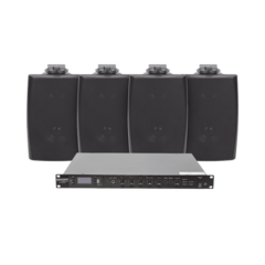 EPCOM PROAUDIO KIT de Amplificador de Audio 120W para Rack | 4 Altavoces de Pared color Negro 2.5W - 20W | Sistema 70/100V MOD: SF120DTB/4WS