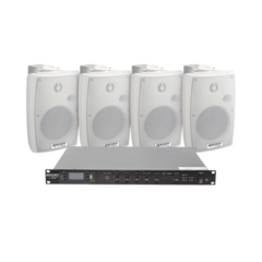 EPCOM PROAUDIO KIT de Amplificador de Audio 120W para Rack | 4 Altavoces de Pared color Blanco 2.5W - 20W | Sistema 70/100V MOD: SF120DTB/4WSW