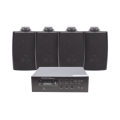 EPCOM PROAUDIO KIT de Amplificador de 120W para Escritorio | 4 Altavoces de Pared color Negro 2.5W - 20W | Sistema 70/100V MOD: SFB120/4WS