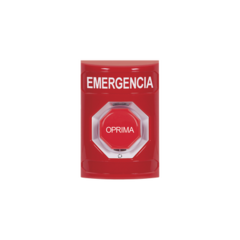 STI Botón de Emergencia, Texto en Español, Color Rojo, Acción Mantenida, Girar para Restablecer y LED Multicolor MOD: SS-2009-EM-ES