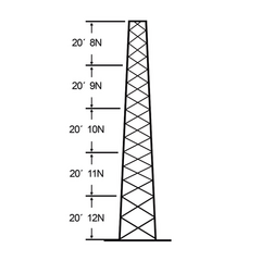 ROHN Torre especial Autosoportada Robusta de 30 m. Con 5 m de Ancho en Cara de Base. Linea SSV HEAVY DUTY MOD: SSV-30M-128