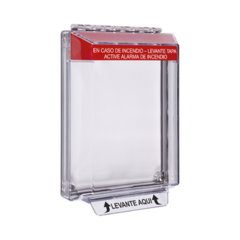 STI Cubierta Universal Transparente, de Bajo Perfil, Texto de Incendio en Español, Notificación Audible y Visible MOD: STI-14020FR-ES