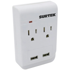 SURTEK Multicontacto de ABS con 2 entradas de corriente y 2 de USB. MOD: SYS-136205
