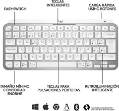 Teclado Bluetooth Logitec Mx Keys Mini Qwerty. COLOR GRIS TECLAS BLANCAS 920-010477 - buy online