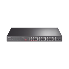 TP-LINK Switch PoE+ no Administrable 26 puertos 10/100 Mbps + 2 puertos 10/100/1000 Mbps + 2 puertos SFP, 8 puertos Extensor PoE (hasta 250 m), 250W, diseño para Vigilancia IP MOD: TL-SL1226P