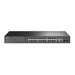 TP-LINK Switch PoE+ JetStream SDN Administrable 24 puertos 10/100 Mbps + 2 puertos 10/100/1000 Mbps (Uplink) + 2 puertos SFP (combo 2 RJ45 10/100/1000 Mbps), 250W, administración centralizada OMADA SDN MOD: TL-SL2428P