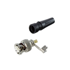 EPCOM TITANIUM Conector BNC macho en 75 Ohm, para cable coaxial RG-59/ RG-6 con base de alivio negra de PVC, Níquel/ Oro/ PTFE. MOD: TTRG93