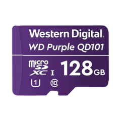 Western Digital (WD) Memoria microSD de 128 GB PURPLE, Especializada Para Videovigilancia, 10 VECES MAYOR DURACIÓN, 3 AÑOS DE GARANTIA MOD: WD128MSD