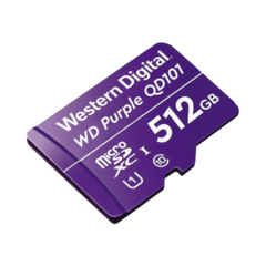 Western Digital (WD) Memoria microSD de 512 GB PURPLE, Especializada Para Videovigilancia, 10 VECES MAYOR DURACIÓN, 3 AÑOS DE GARANTIA MOD: WD512MSD