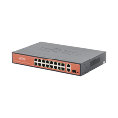 WI-TEK Switch PoE (802.3af/at/bt) / No administrable de largo alcance / Hasta 250m / 16 x 10/100Mbps (PoE) + 2 x 100/1000Mbps + 1 x SFP / 200 W MOD: WI-PS518G