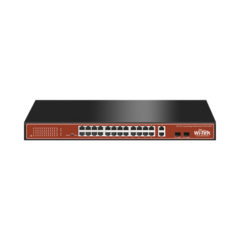 WI-TEK Switch PoE (802.3af/at/bt) / No administrable de largo alcance / Hasta 250m / Con 24 x 10/100Mbps + 2 x SFP Gigabit Combo / 250 W MOD: WI-PS526G