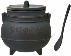 Tazón de cerámica para sopa, con forma de caldero negro de Harry Potter, con cuchara.