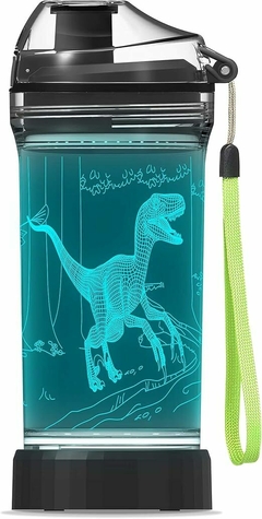 Botella de agua brillante en 3D velociraptor