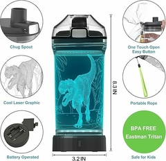 Botella de agua para niños con luz LED de dinosaurio brillante en 3D – 14 oz - tienda online