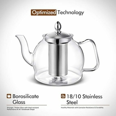 Tetera de cristal con infusor extraíble, hervidor de té seguro - comprar online