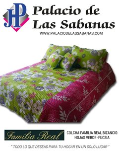 Colcha Familia Real Hojas Verde Fuscia