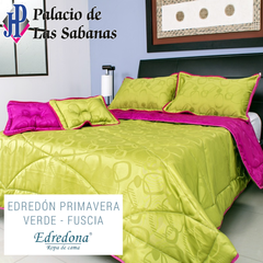 Edredón Jacquard Edredona Verde - Fucsia