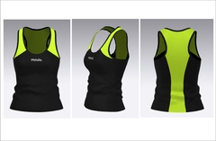 Musculosa Run Fit Calado deportivo Negro y verde fluo Mujer (MUSC-01)