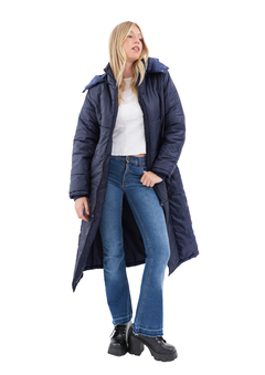 Campera Larga Tobillos Azul Capucha - nofret