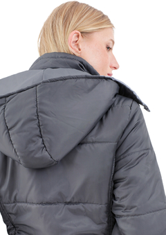 Campera Larga Tobillos Gris Capucha - comprar online