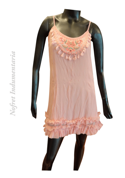 Vestido Solero Rosado Tutu Bordado Floral - Talle Unico (S/M)