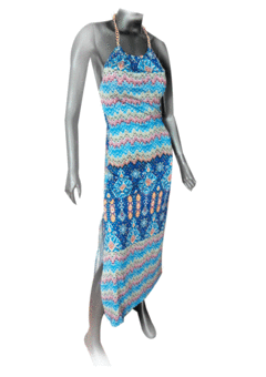 Vestido Largo Estampado Azul Con Cadena - comprar online