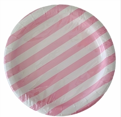 Platos rayados rosa y blanco x8 importados