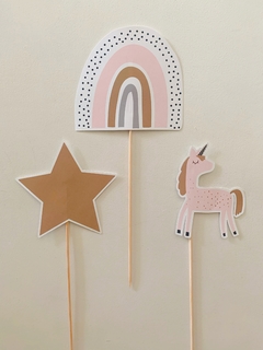 Pinchos cake topper unicornio arcoíris x3 - comprar online