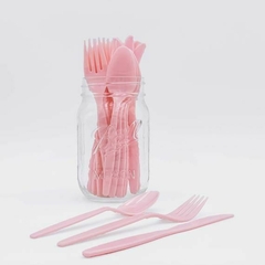 Tenedor plástico x10 celeste-rosa