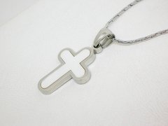 Cruz blanca + cadena - acero - comprar online