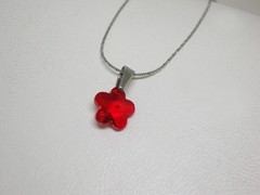 Flor de cristal y cadena acero- Rojo