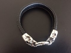 *Pulsera Doble Calavera cuero pespunte - tienda online