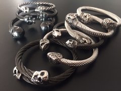 Pulsera Cable de Acero con doble calavera - tienda online