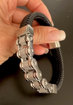 Pulsera CADENA DE MOTO BARRIL CUERO TRENZADO