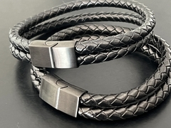 Pulsera DOBLE CUERO TUBULAR TRENZADO - tienda online