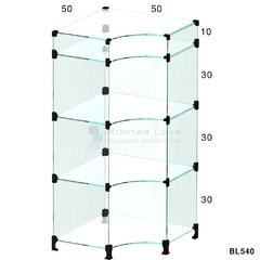Balcão de vidro modulado em L 50x50cm
