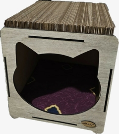 RASCADOR MADERA CASA PARA GATO CON RASCADOR DE CARTON