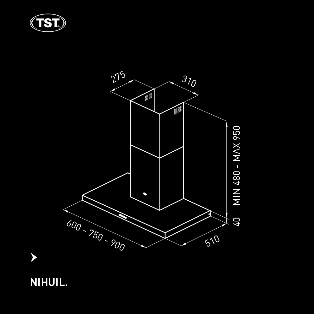 Campana Cocina Extractor Tst Nihuil 60 Cm + Filtro De Carbon