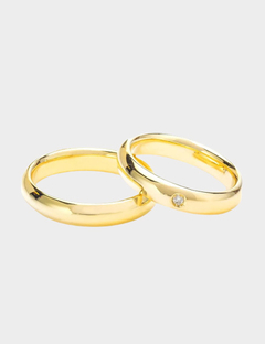 Par de Alianças Casamento Ouro 18K com Diamante 1 ponto