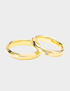 Par de Alianças Casamento Ouro 18K Air Comfort Anatômica com Diamante 1 ponto