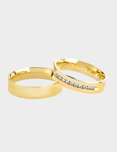 Par de Alianças Casamento Ouro 18K com Diamantes