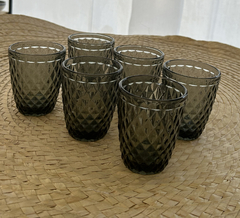 Set x 6 vasos de vidrio tornasoladas gris labradas - comprar online