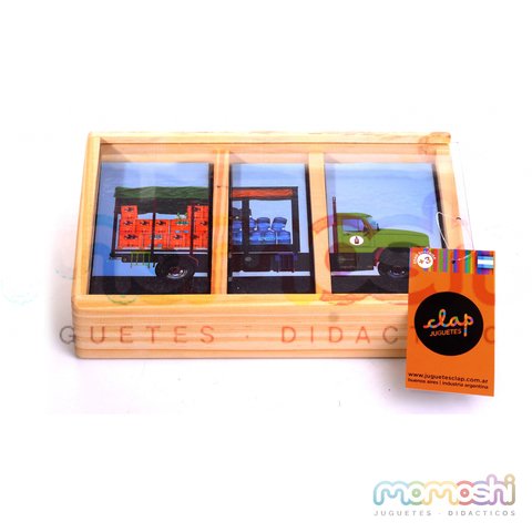 Puzzle de 8 Camiones para mezclar caja madera