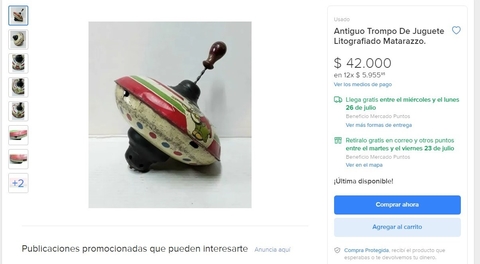 Trompo de juguete litografiado Matarazzo - Polo Antiguo - Antigüedades en Argentina
