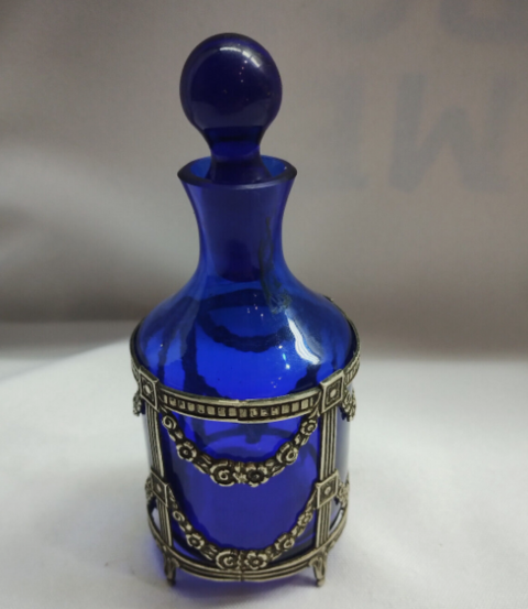 Antique French Silver Perfumer Unique Cobalt Blue C1850 Victorian