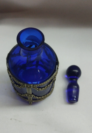 Antique French Silver Perfumer Unique Cobalt Blue C1850 Victorian - comprar online